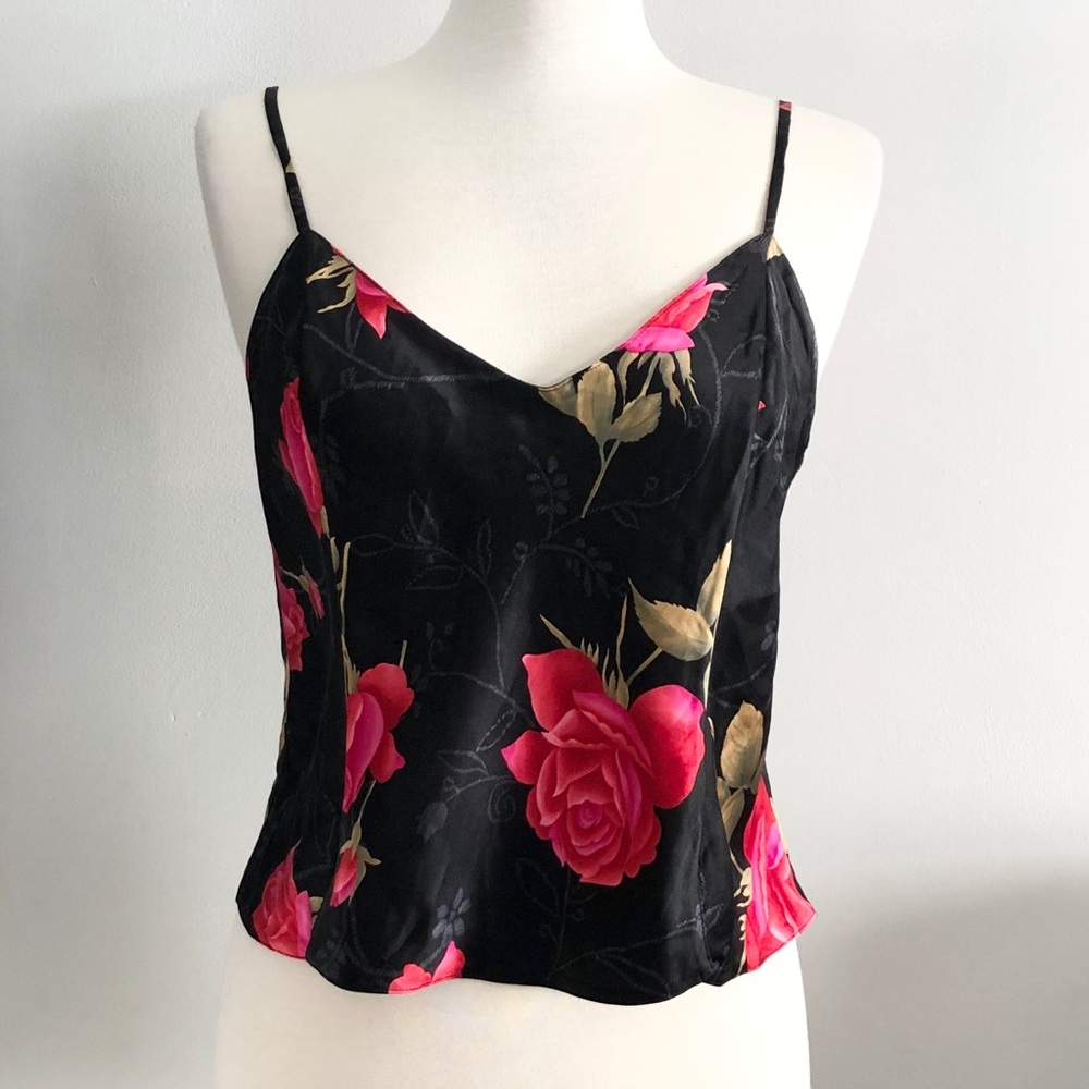 THE LINGERIE COLLECTION Silk Cropped Camisole Size L Roses